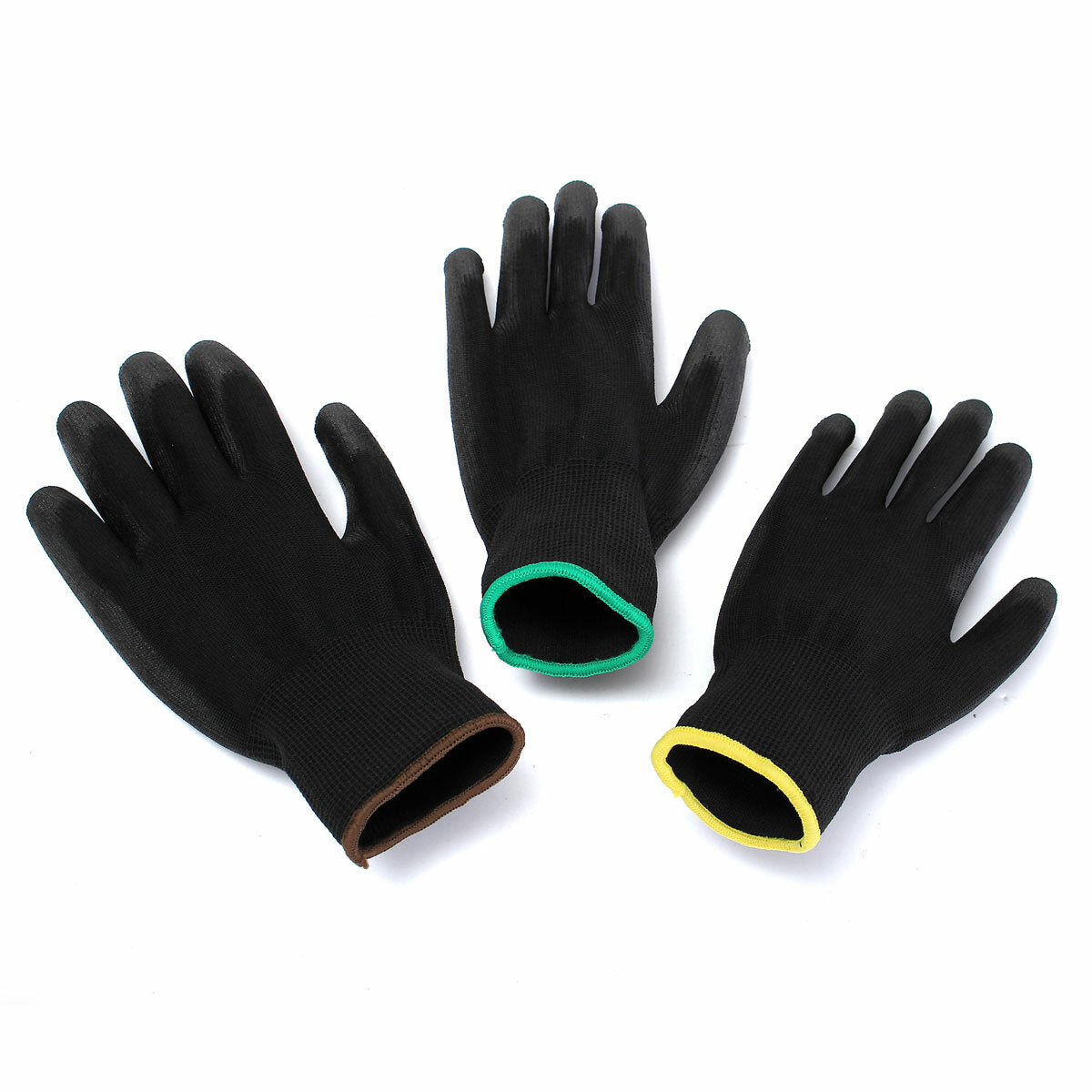 12 Pairs Black PU Safety Work Gloves - Palm Coated, S/M/L Sizes Available