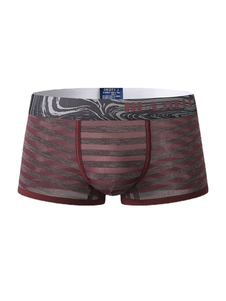Gestreifte, durchscheinende, atmungsaktive Boxershorts aus Eisseide für Herren mit mittlerer Taille und elastischem Bund