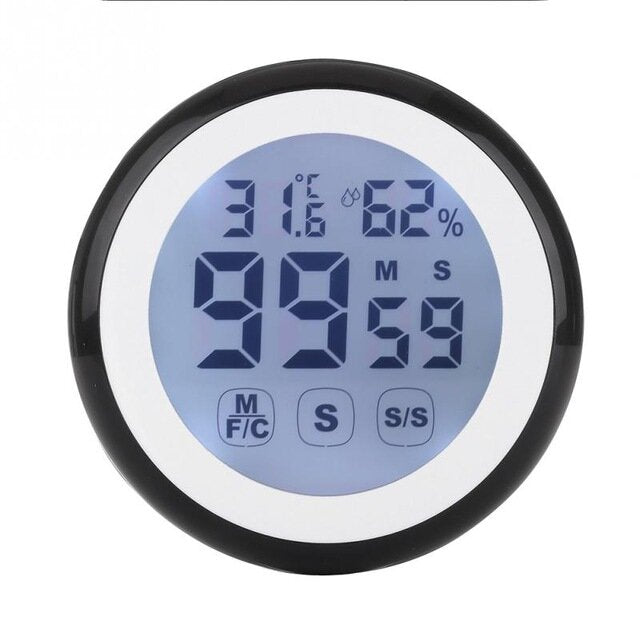 LCD Digital Touch Screen Kitchen Timer with Count Up, Alarm, Temperature & Humidity Measurement