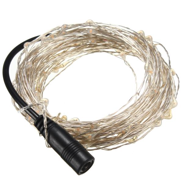 12V 10M 100 LED Silver Wire Christmas Fairy String Lights with Remote Controller and Adapter