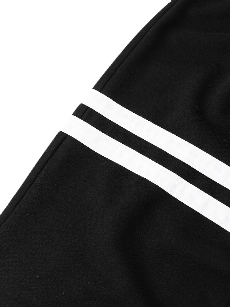 Men's Striped Casual Drawstring Fleece Cotton Knitted Sport Pants with Beam Feet