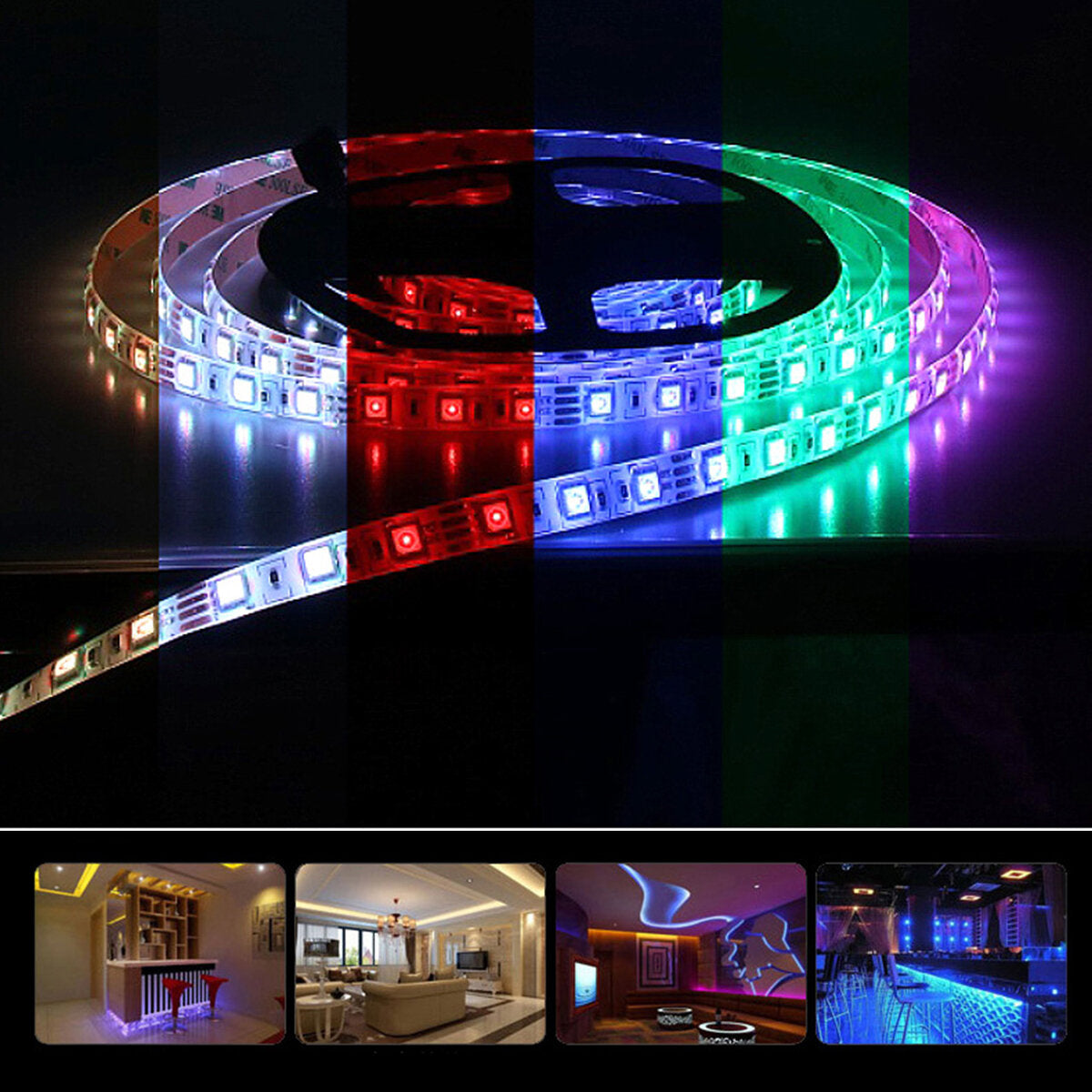 10M/15M Bluetooth RGB LED Strip Light, 32.81FT/49.21FT, Non-Waterproof, 2835, Flexible, 24-Key Remote, DC12V