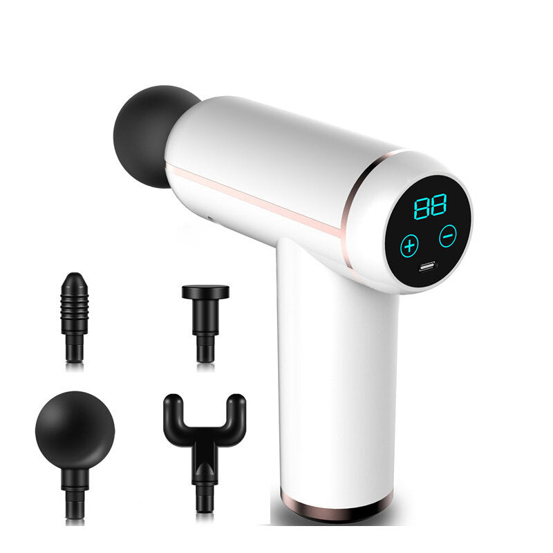 LCD 6/32 Speed Electric Percussive Massage Gun - Mini Sport Muscle Massager Pain Relief Device with 4 Heads