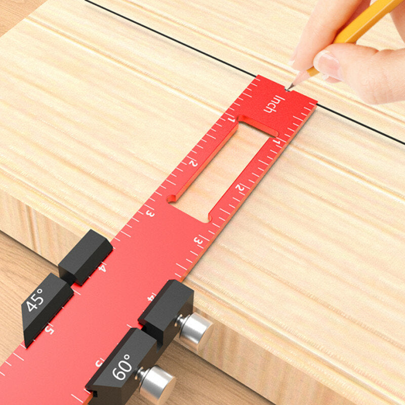 Precision Woodworking Ruler Set - 3pcs Aluminum Scriber with Slide Stop, Metric & Inch
