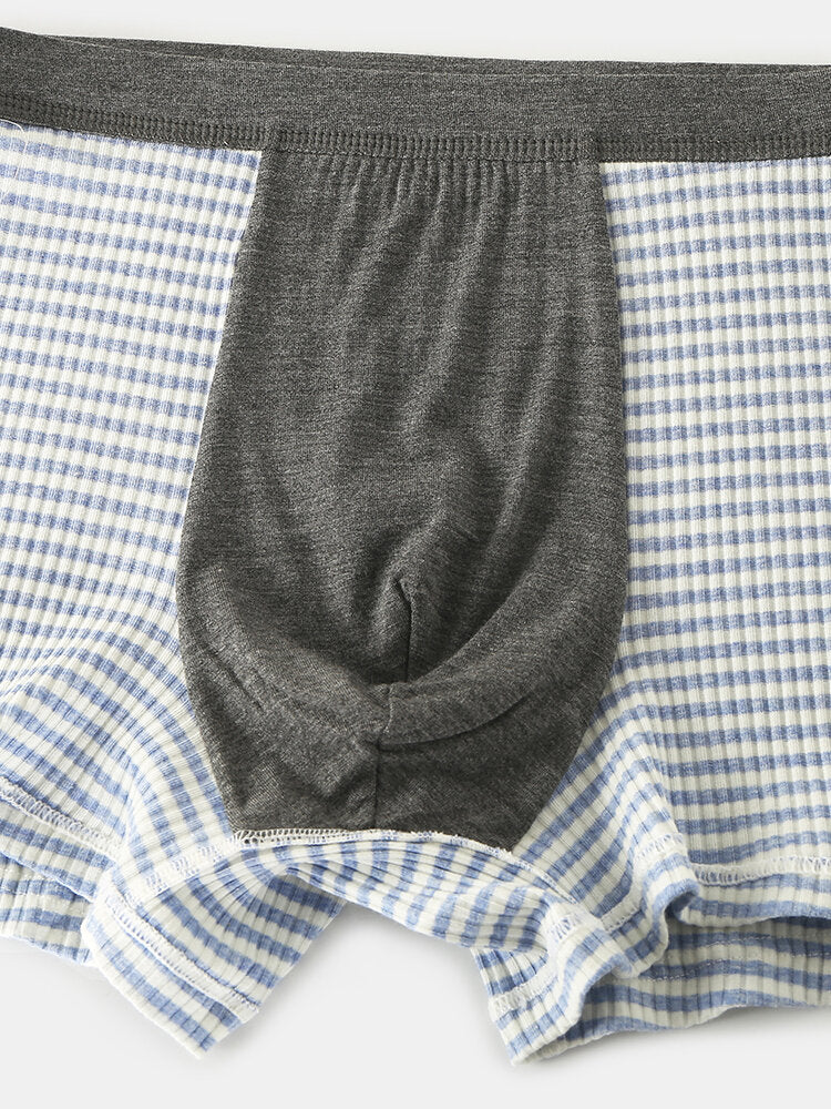 Herren-Boxershorts aus gerippter Baumwolle mit Nadelstreifen, atmungsaktiv, antibakteriell, mit Beutel – gemütliche Unterwäsche