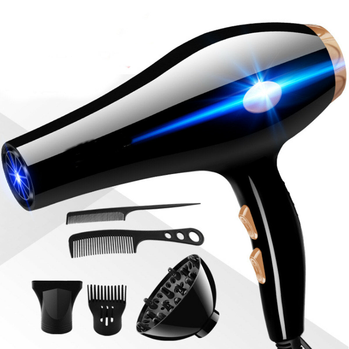 2200W Hair Dryer with 5-Speed Adjustment, Thermostatic Control, Blue-ray Diffuser, and Comb Kit