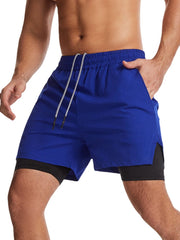 Men's Quick Dry Double Layered Sports Running Board Shorts - Solid Color, Stretch, Casual