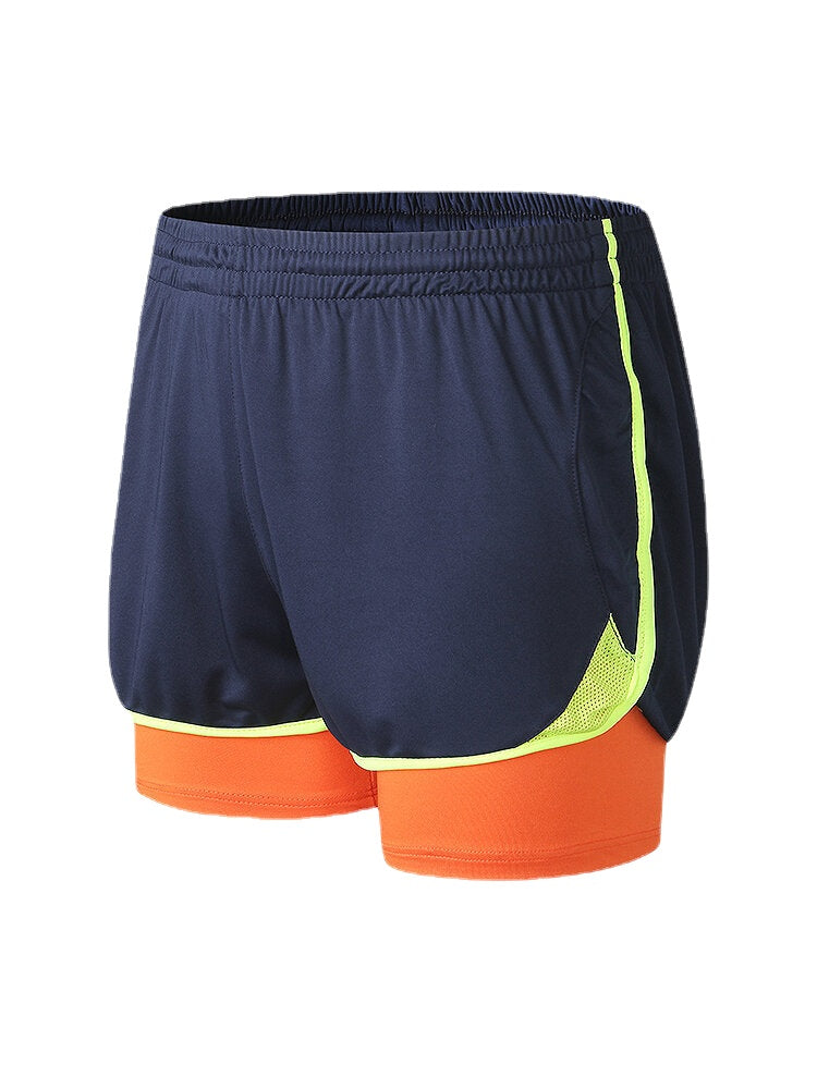 Zweifarbige Patchwork-Sporttrainingsshorts für Herren im Slim Fit, doppellagig, Strandshorts