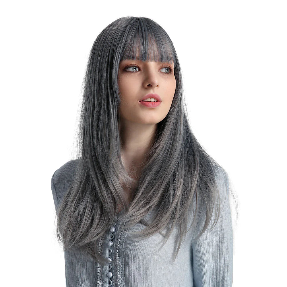 Blonde Unicorn Blue Long Straight Hair High Temp Silk Synthetic Wig for African American Women