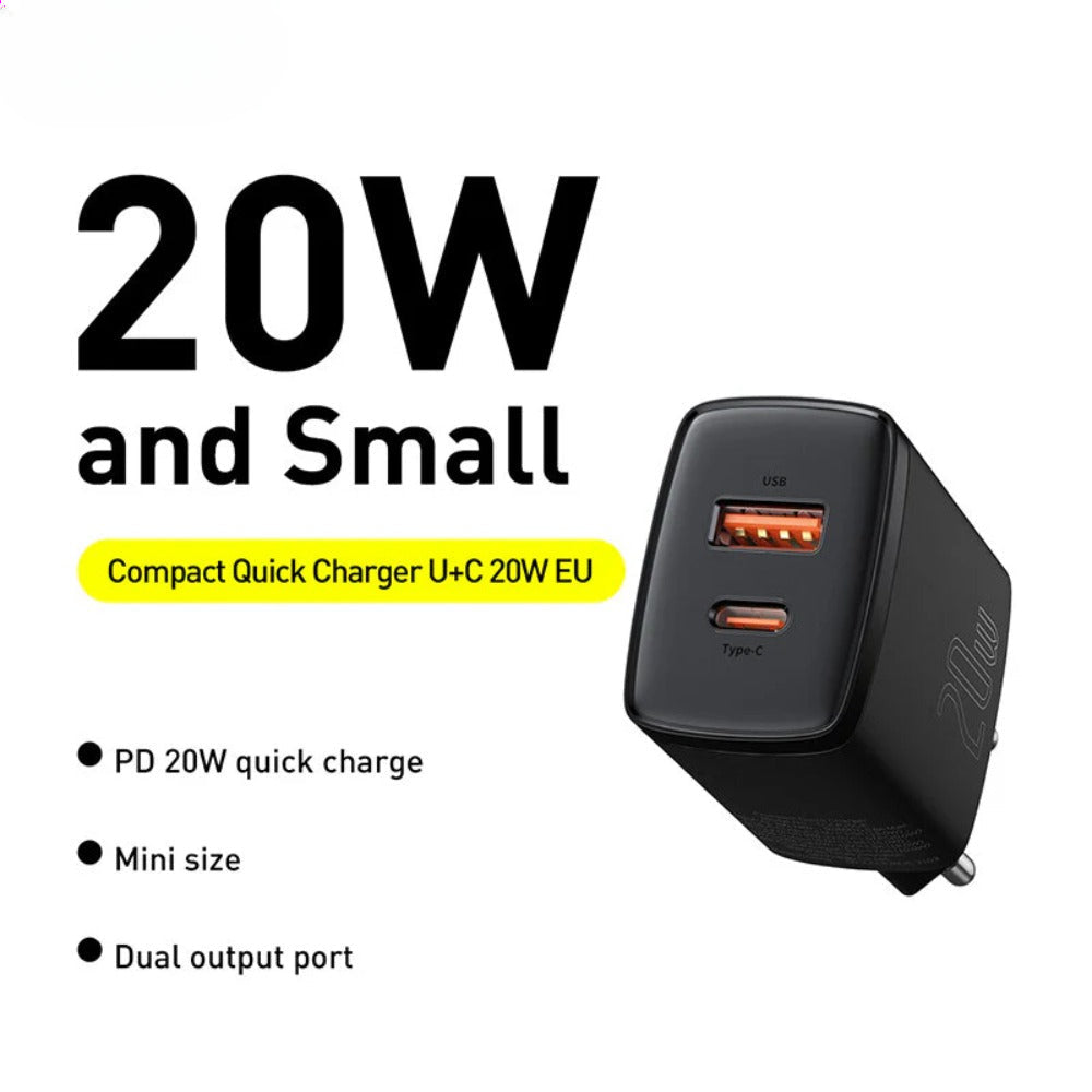 20W Dual-Port USB PD Charger, Fast Charging Adapter for iPhone, Huawei, Samsung, Xiaomi