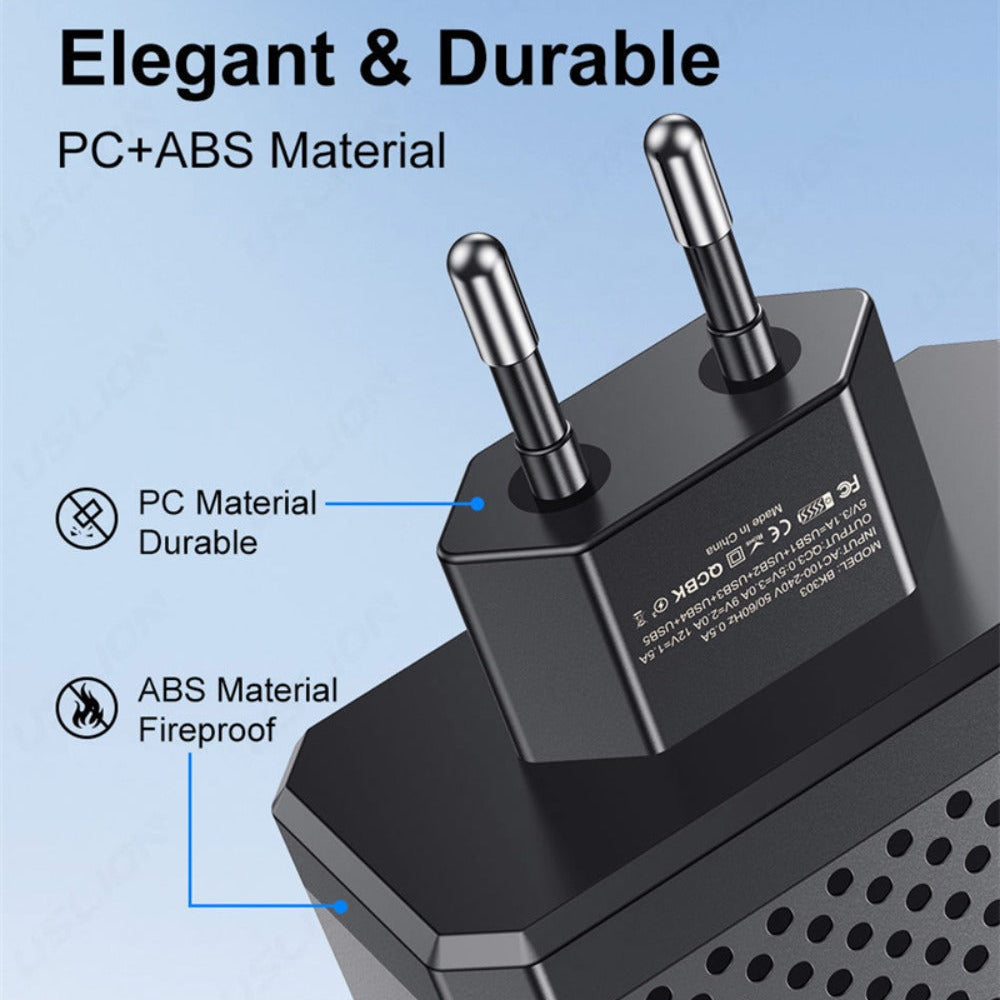 6-Port USB-Ladegerät QC3.0 Schnellladeadapter EU-Stecker für iPhone, Xiaomi, Huawei, Samsung