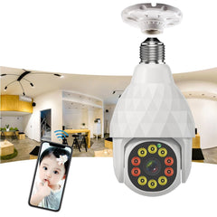 HD 1080P WiFi IP E27 Camera Surveillance, 10 LED Diamond Bulb, Smart Dual-Light Night Vision, E27 Base