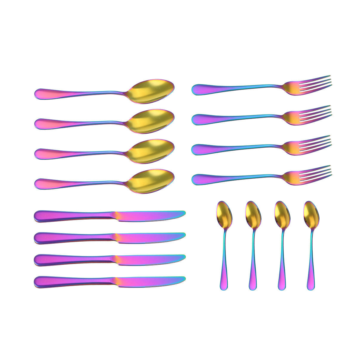 16PCS Stainless Steel Rainbow Cutlery Set - Forks, Spoons, Dinnerware with Storage Box