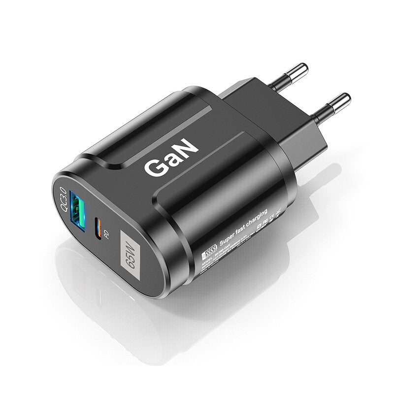 65W GaN 2-Port USB PD Ladegerät, Schnellladeadapter für iPhone, Samsung, Huawei