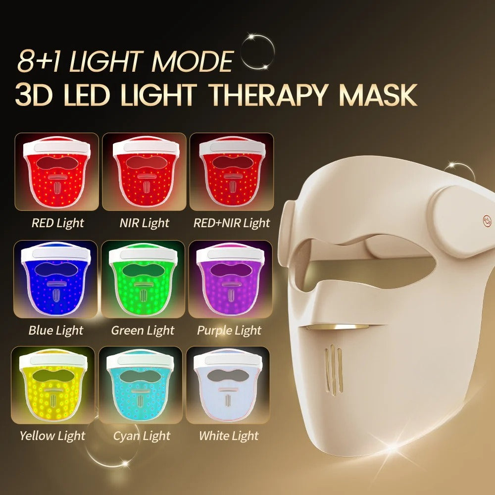 Wireless Red & Near Infrared LED Light Therapy Face Mask - Anti-Aging & Skin Rejuvenation - 9 Modes for Home Skincare
