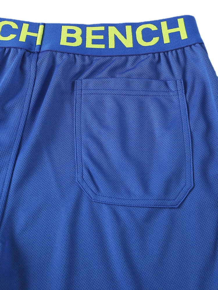 Men's Quick Dry Breathable Mid Waist Sport Shorts with Solid Color Patchwork and Letter Waistband