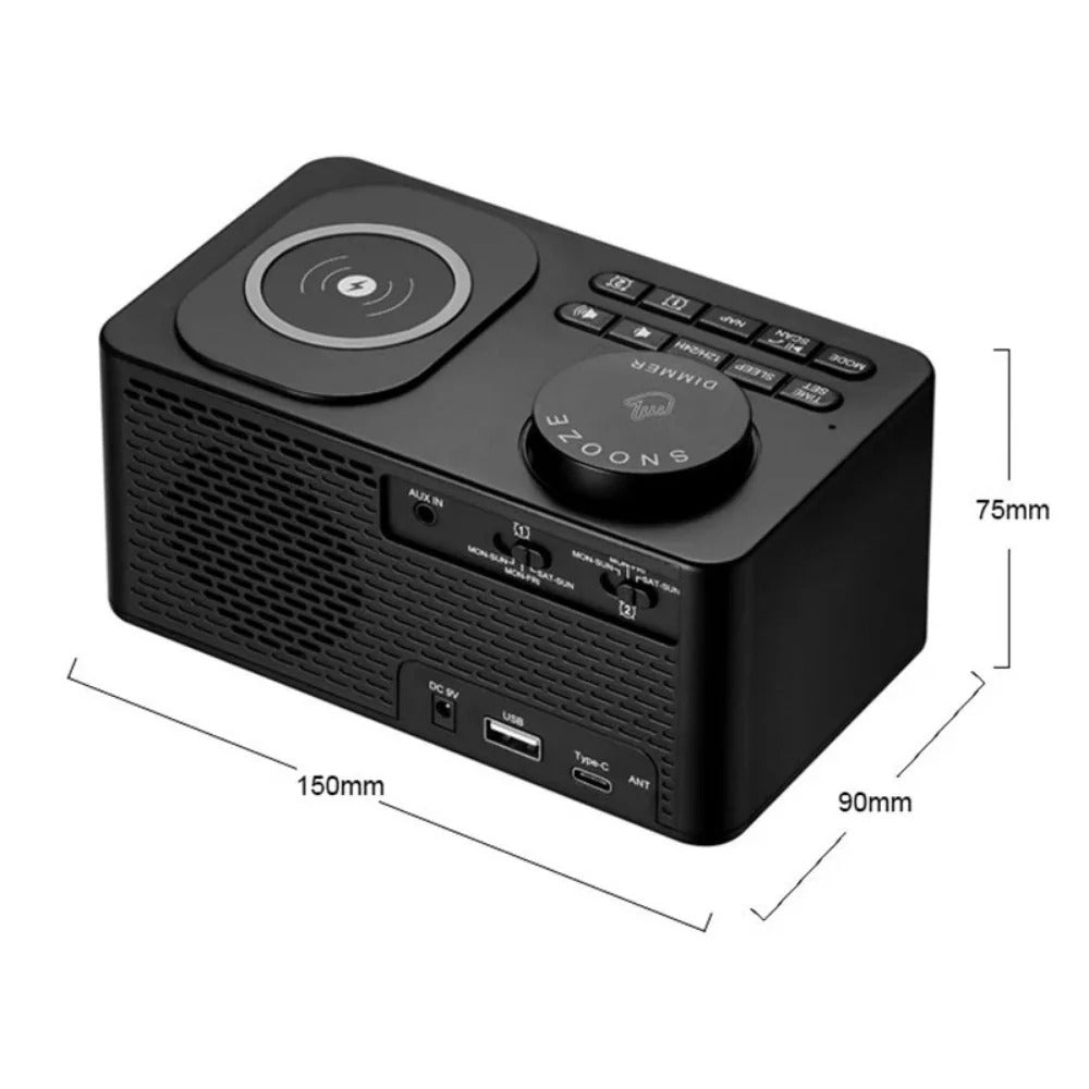 10W kabelloses Ladegerät Bluetooth-Lautsprecher Radiowecker für Qi-fähige Telefone