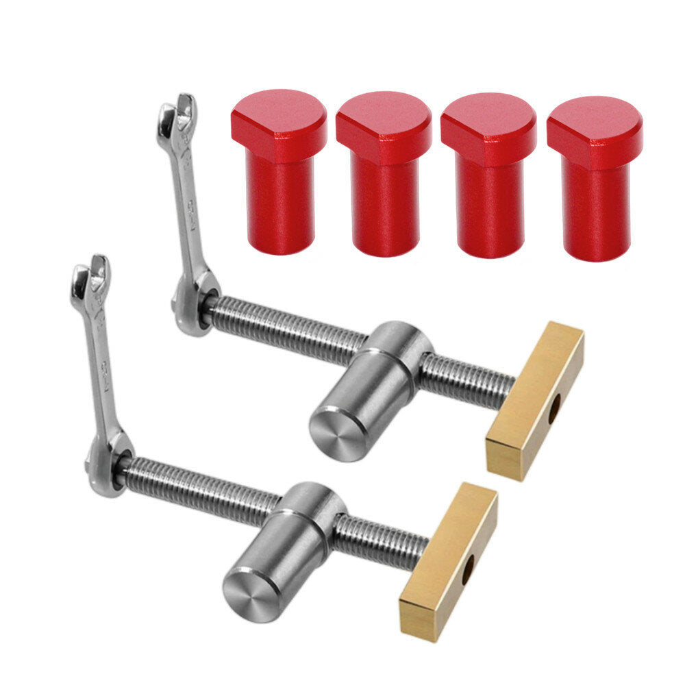 20mm Woodworking Desktop Clamp Set - 2PCS with Dog Hole Stops, Brass & Stainless Steel Clamps