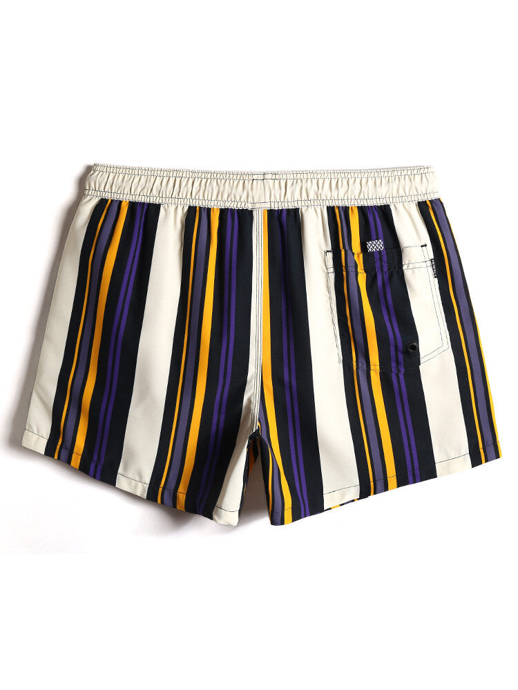 Schnelltrocknende Strandshorts für Herren mit mehrfarbigen Streifen und Kordelzug