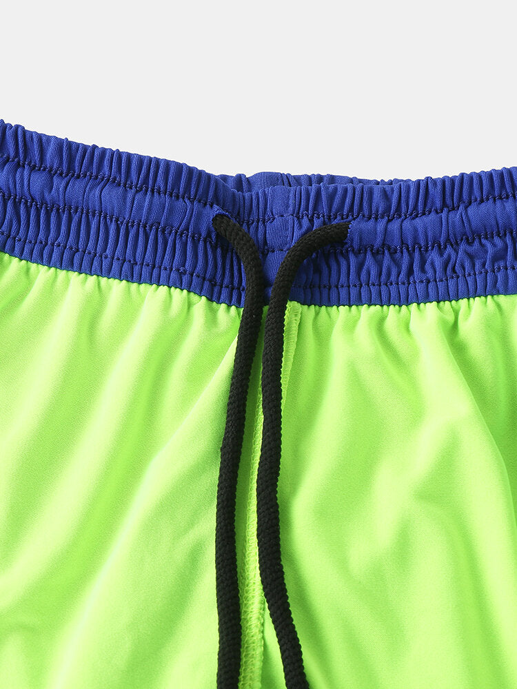 Zweifarbige Patchwork-Sporttrainingsshorts für Herren im Slim Fit, doppellagig, Strandshorts