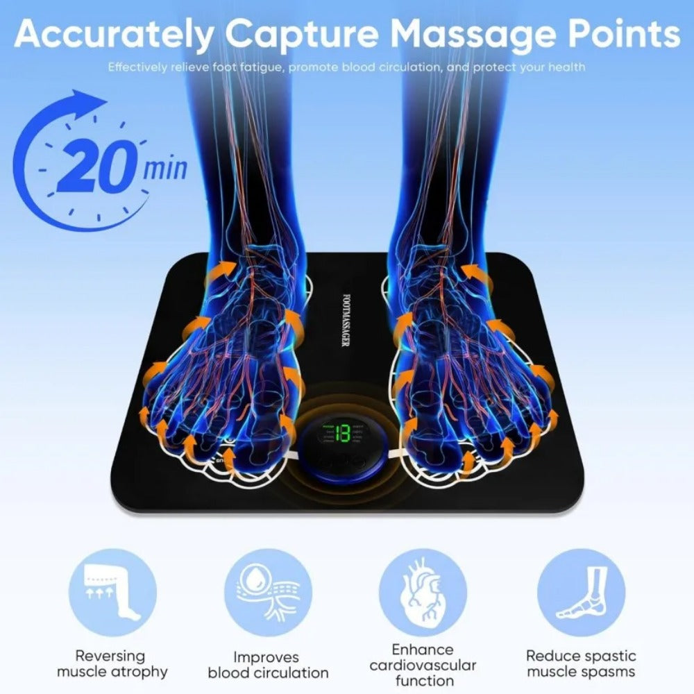 EMS Foot Massager with LCD Display, 8 Modes, 19 Intensities for Pain Relief and Improved Circulation