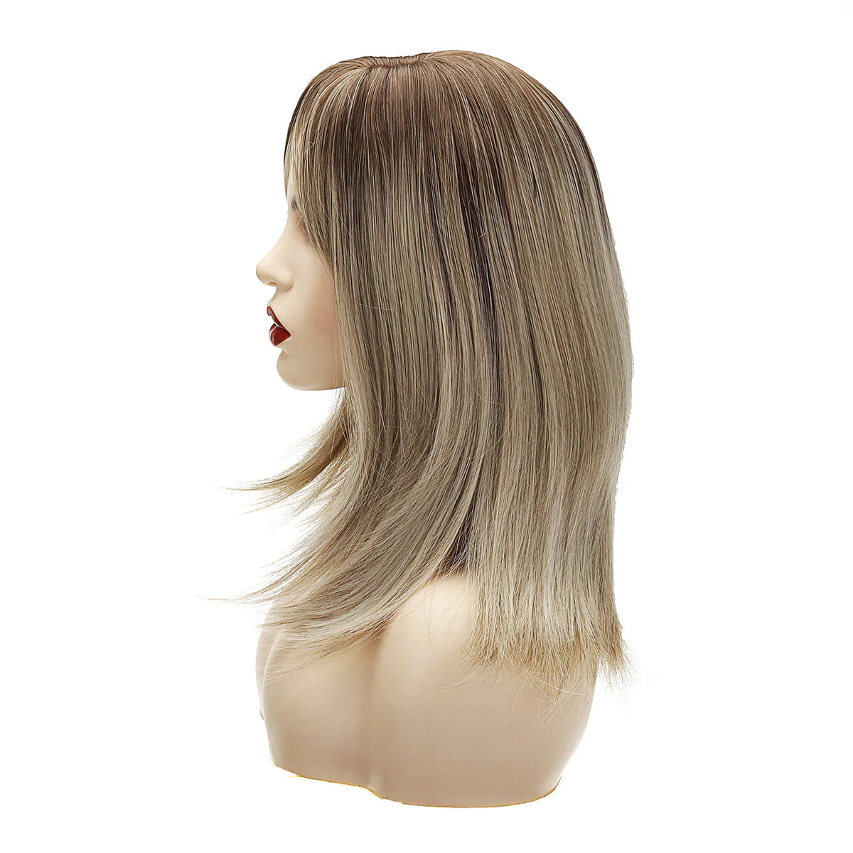 16" Brown Roots Ombre Ash Blonde Synthetic Short Bob Layered Wig for Women