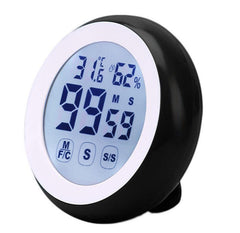 LCD Digital Touch Screen Kitchen Timer with Count Up, Alarm, Temperature & Humidity Measurement