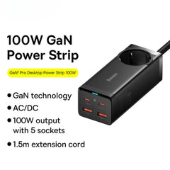 GaN3 Pro 100W 5-Port USB PD Charger with Fast Charging and 100W Type-C Cable