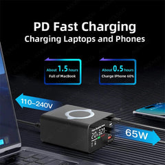 110W 4-Port USB PD Charger: 2 USB-A, 2 USB-C, Fast Wireless Charging Station, EU Plug, for iPhone, Huawei, Samsung, Xiaomi