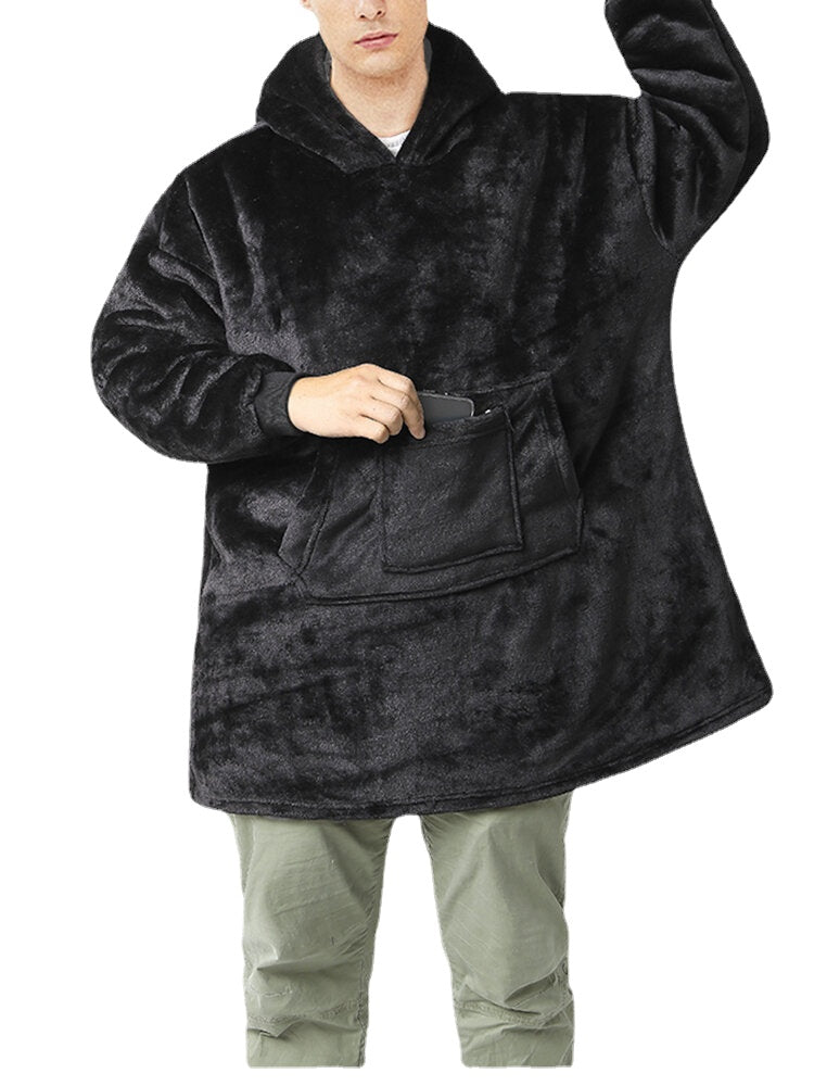 Dicker Flanell-Kapuzenpullover für Herren mit Doppeltaschen - Locker sitzender Hausmantel