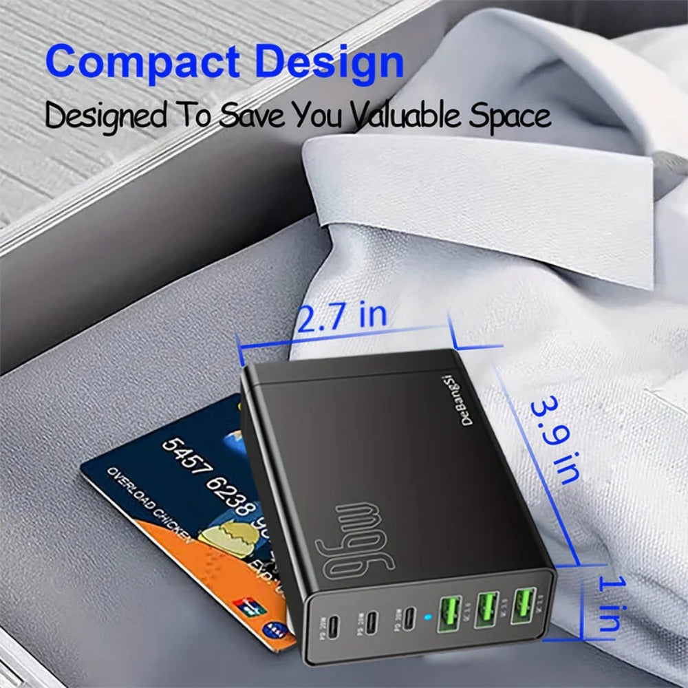 6-Port USB PD Ladegerät: 3 USB-C &amp; 3 USB-A, Schnellladestation für iPhone, Huawei, Samsung, Oppo