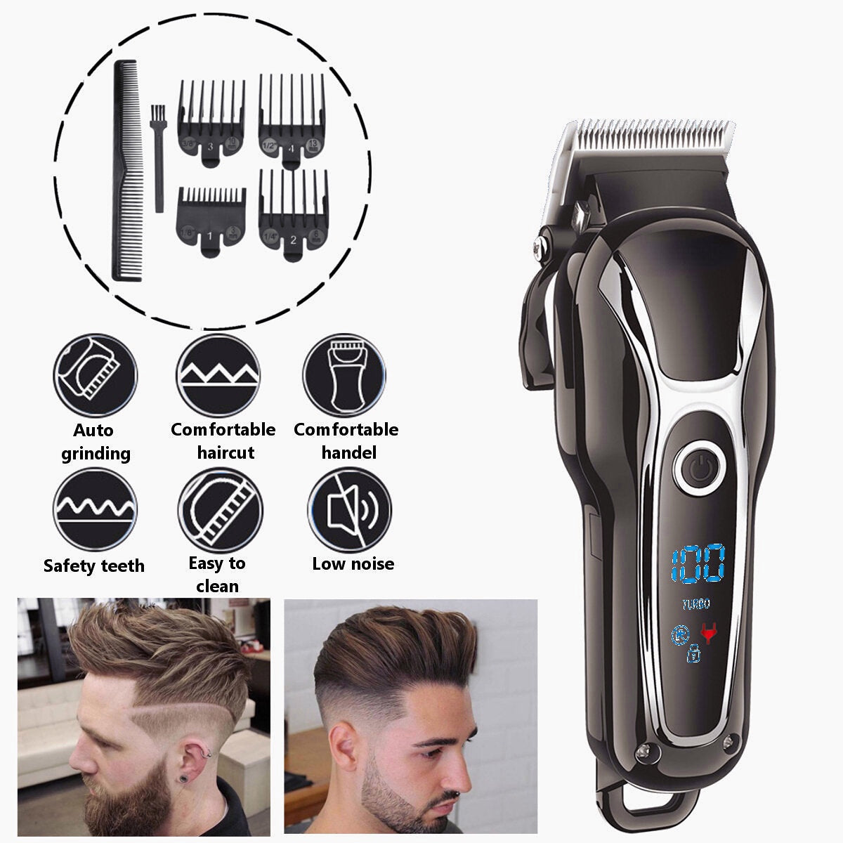 LCD Digital Display Electric Hair Clipper with Oil Head Scissors for Adults