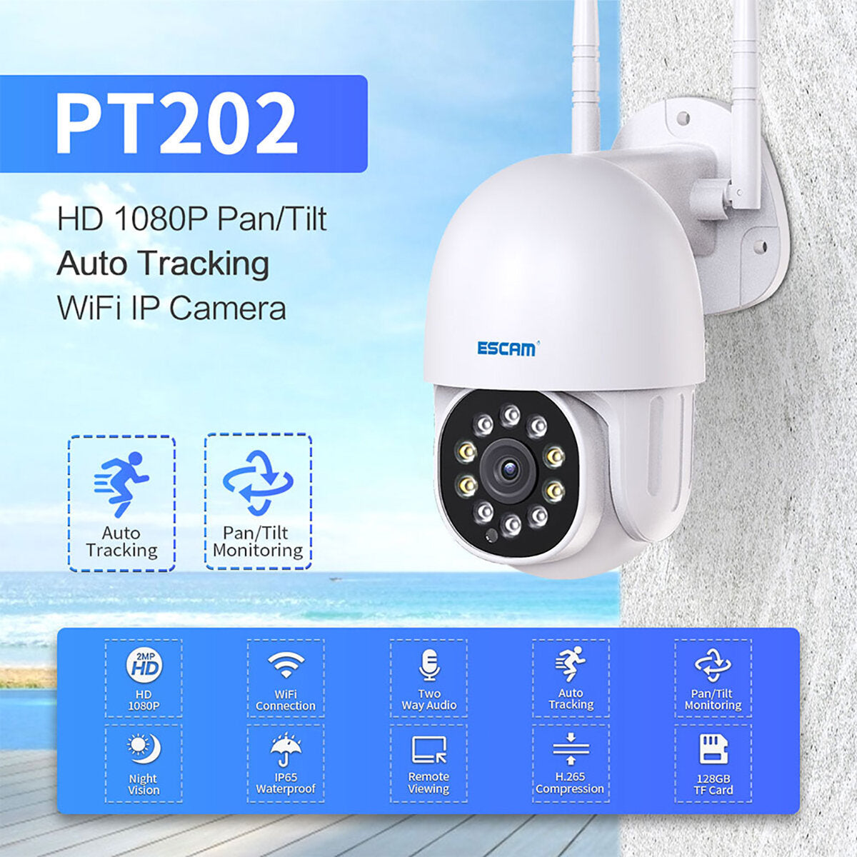 1080P WiFi IP Camera: Infrared Night Vision, Waterproof, Motion Detection, Auto Human Tracking