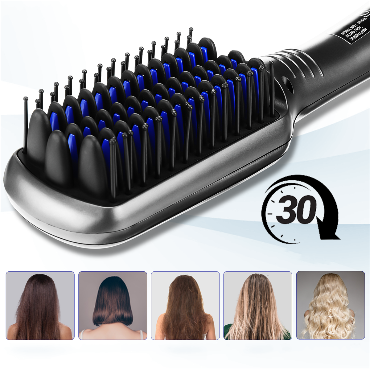 Electric Hair Straightener Brush - 26 Temp Settings, LCD Display, Fast Heating, Anti-Scald Ceramic Comb