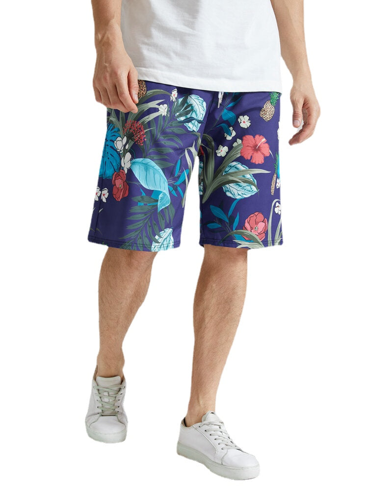 Men's Tropical Print Holiday Drawstring Shorts - Loose Fit