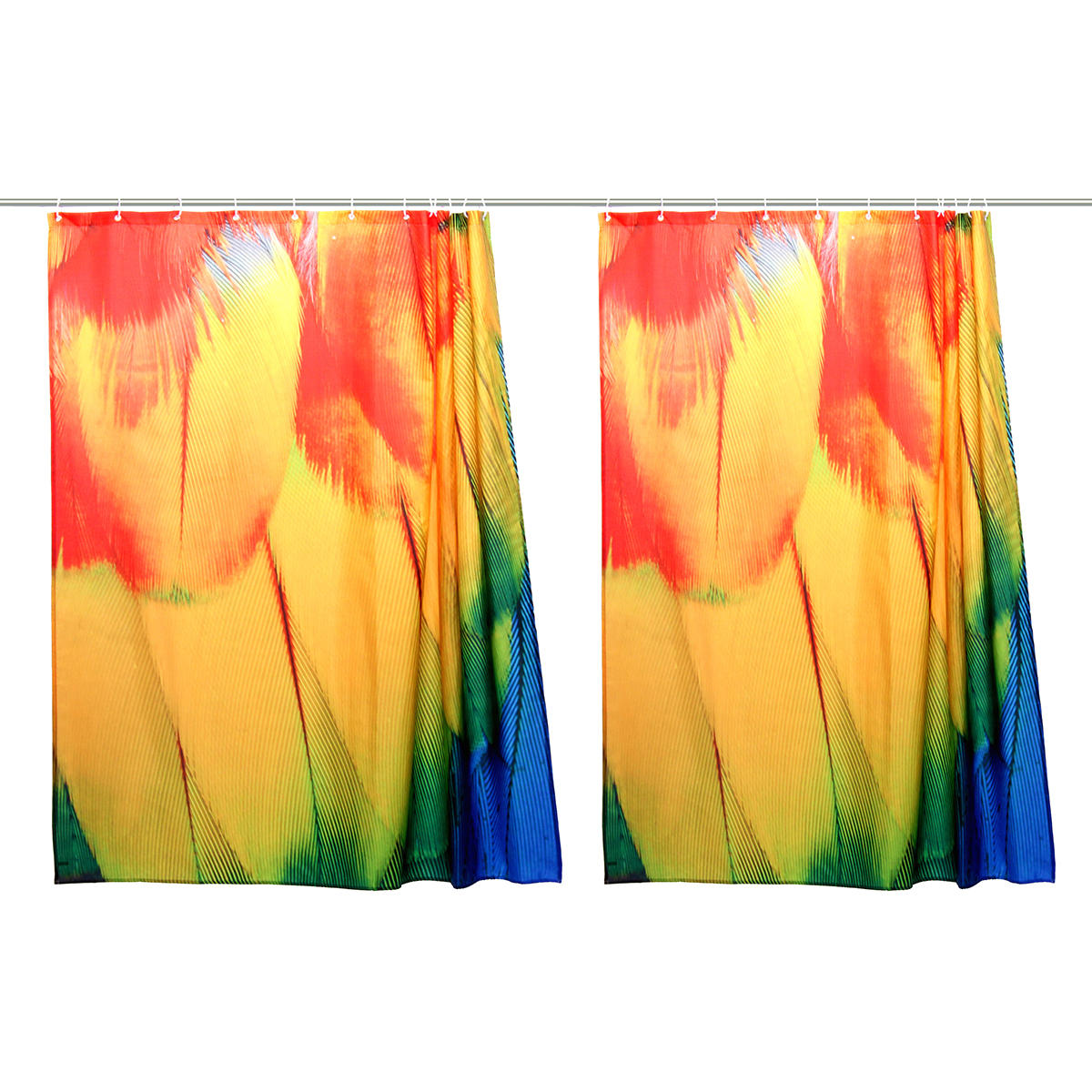 71" Multicolor Animal Feather Polyester Shower Curtain with 12 Hooks