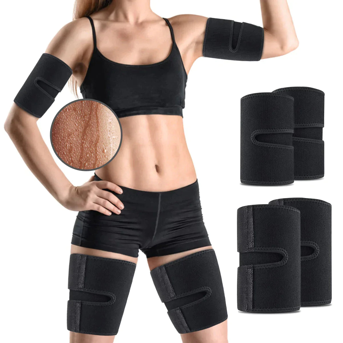 4PCS Adjustable Arm & Thigh Sport Protective Straps - Exercise Wraps to Improve Sweating for Women & Men