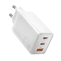 67W GaN 3-Port USB PD Charger: Fast Charging Adapter with 2 USB-C & 1 USB-A for iPhone, Xiaomi, Huawei, Samsung