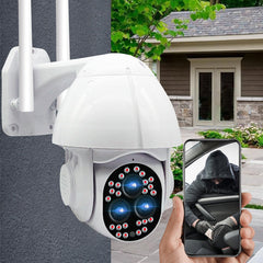 24 LED 1080P PTZ Outdoor Camera with 3HD Lenses, Night Vision, 4X Zoom, Two-Way Audio, 355 Degree Rotation