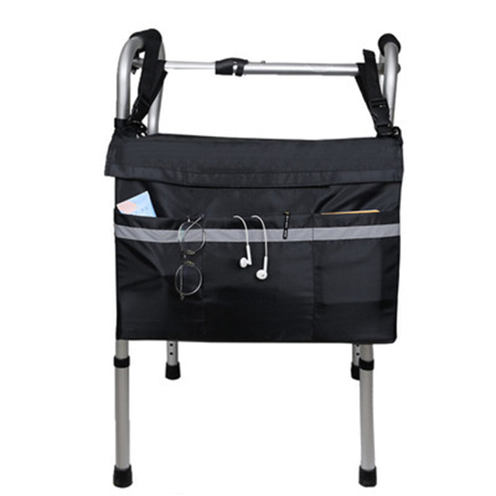 Multi-Pocket Wheelchair Storage Bag with Reflective Strip - Shoulder Hanging Pouch for Wheelchairs