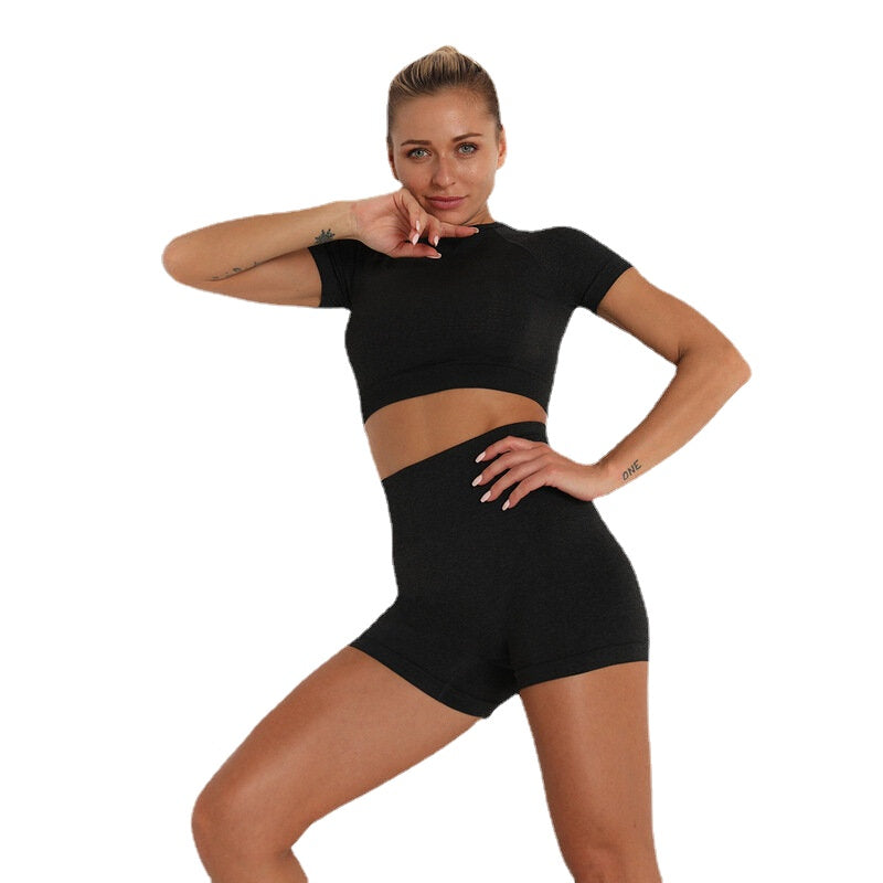 Yoga-Sets mit hoher Taille für Damen – hohe Elastizität, schnelltrocknend, Skinny Fit, Yoga-Shirt und Shorts für Fitness, Fitnessstudio, Laufen