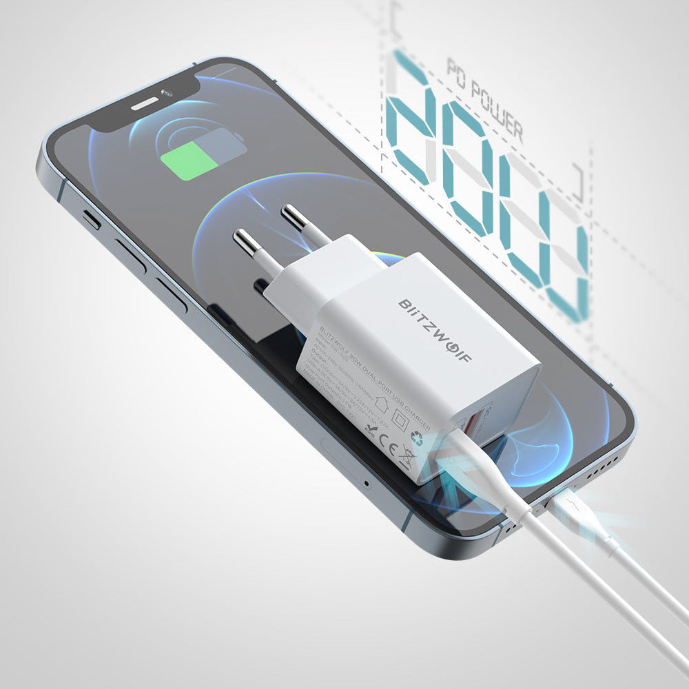 20W Dual-Port PD3.0 QC3.0 Fast Charger EU Plug for iPhone 15 Pro Max, Samsung S23, Xiaomi 13 Pro