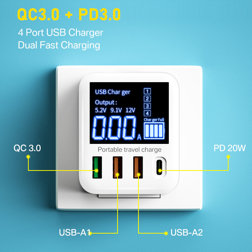 40 W 4-Port USB PD Ladegerät QC3.0 PD3.0 Schnellladeadapter für iPhone, Samsung, Xiaomi