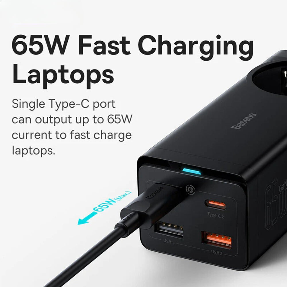 GaN3 Pro 65W 5-Port USB PD Charger with Fast Charging Power Strip EU Plug + 100W Cable