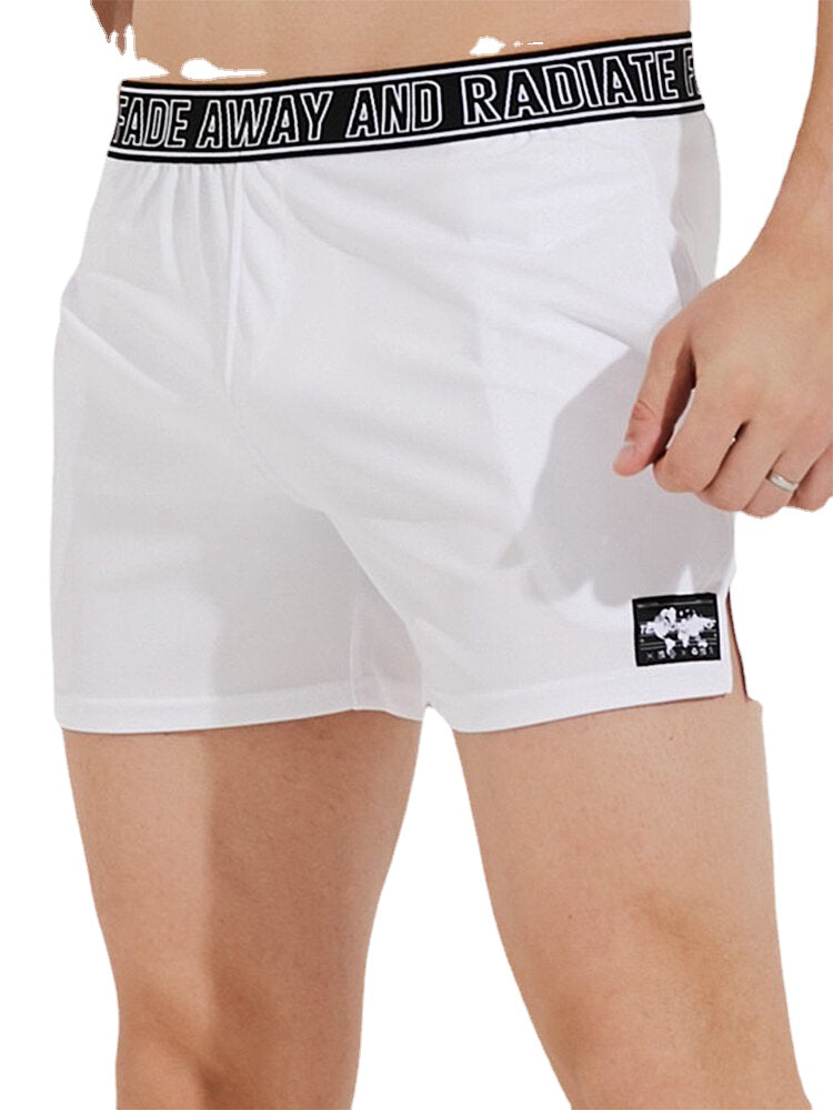 Men's Quick Dry Breathable Mid Waist Sport Shorts with Solid Color Patchwork and Letter Waistband