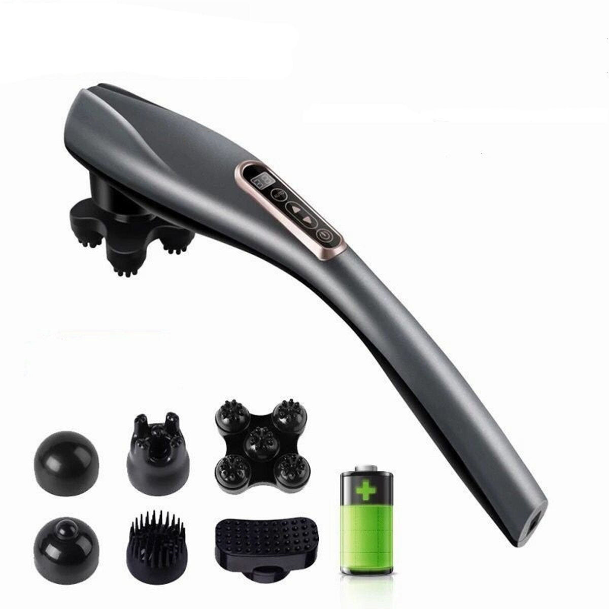 220V Cordless Electric Handheld Vibrating Massager, 2000mAh, 6 Heads for Shoulder, Neck, Waist, Back Massage