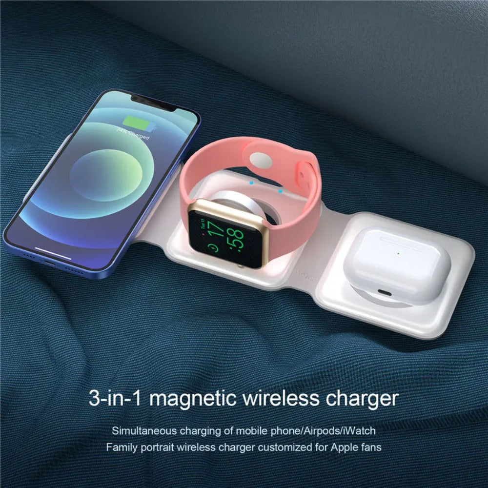 3-in-1-magnetischer kabelloser Ladeständer für iPhone, Apple Watch, AirPods – 15 W Schnellladung