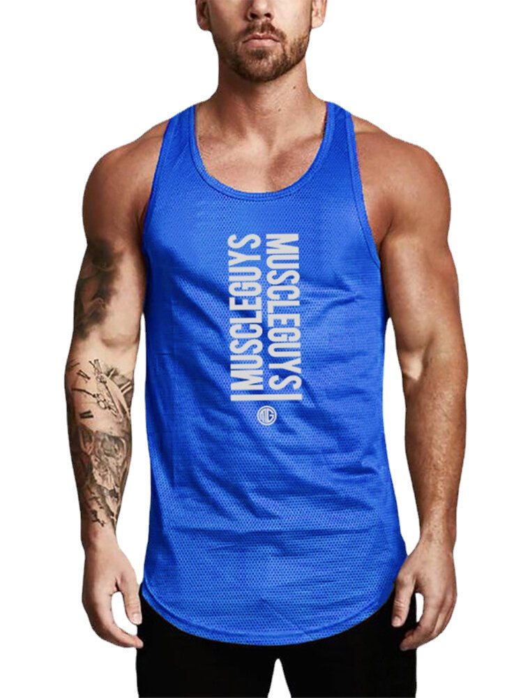 Men's Workout Fitness Sleeveless Tank Tops - 6 Colors, Text Print