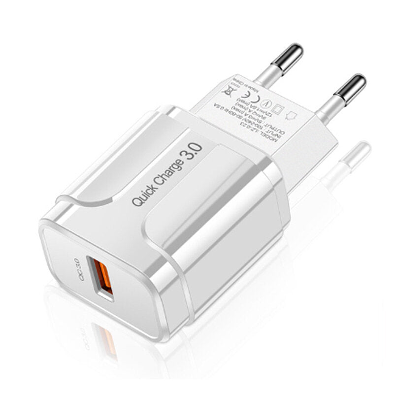 18W USB-A QC3.0 Fast Charger EU/US Plug for iPhone, Huawei, Samsung, Xiaomi