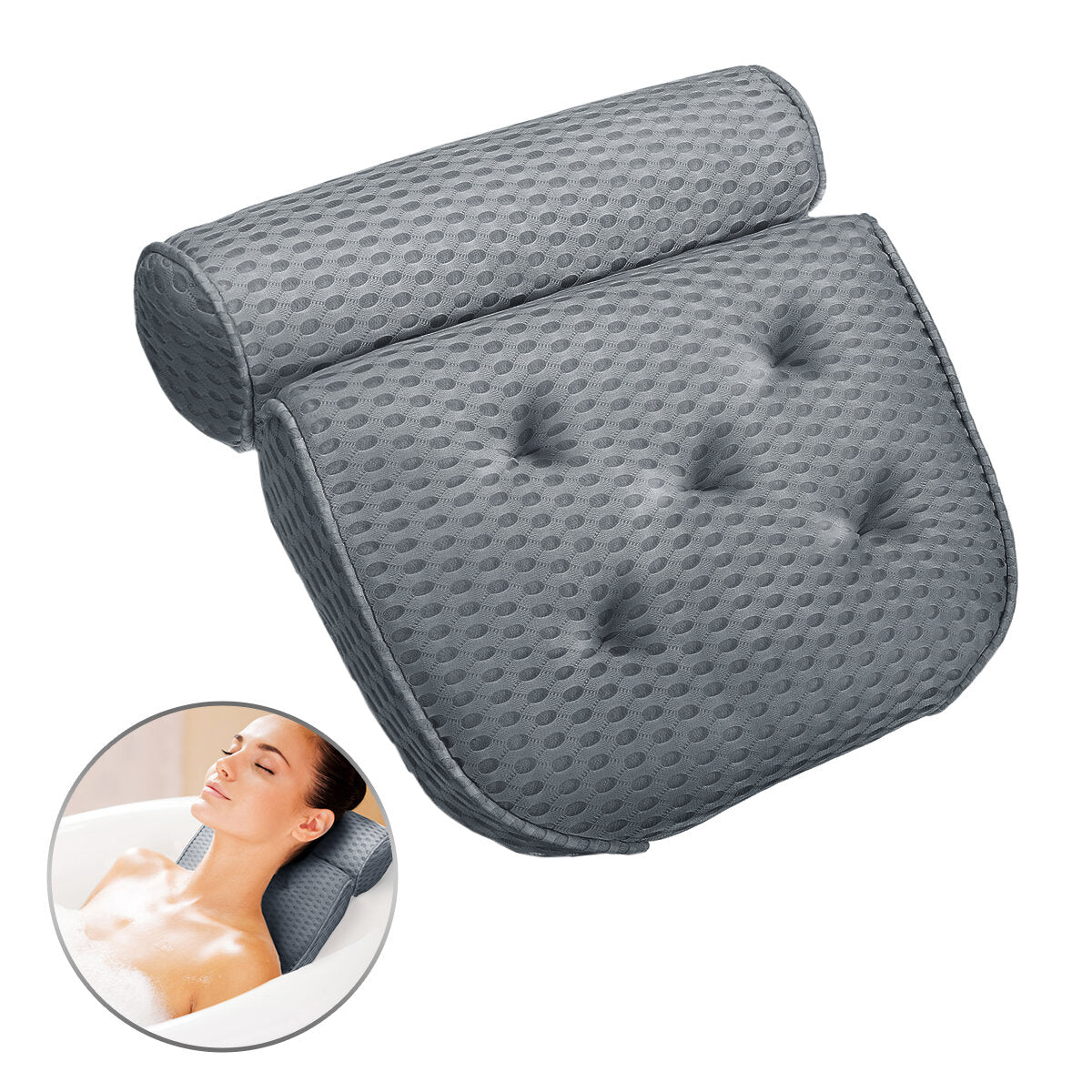 4D Air Mesh Bathtub Pillow with 5 Suction Cups - Improved Breathable Neck Pad for Home Spa Comfort